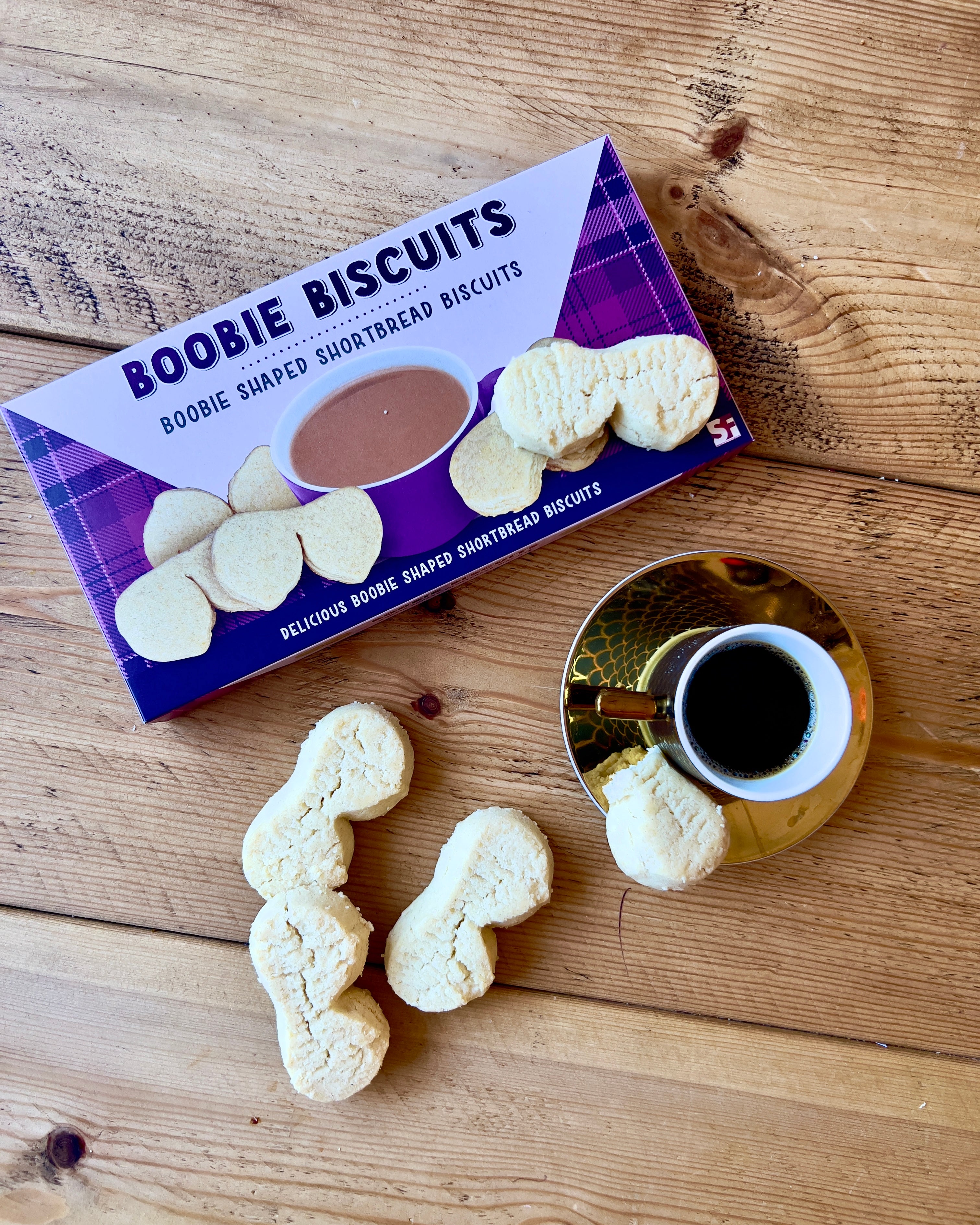 Do you like fun adult novelty biscuits? Well let us introduce you to our dunking Boobie Biscuits! They're traditional British made shortbread biscuits with a fun, adult twist.