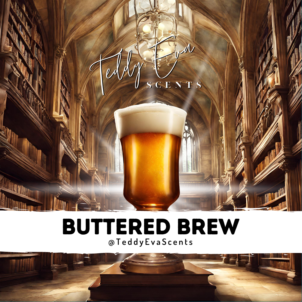 Prepare to be whisked away into an enchanting realm of spellcasters and mystical libraries with our "<em>Buttered Brew</em>" wax melt. This fragrant journey is an ode to the spellbinding moments found within the pages of our favourite magical tales.