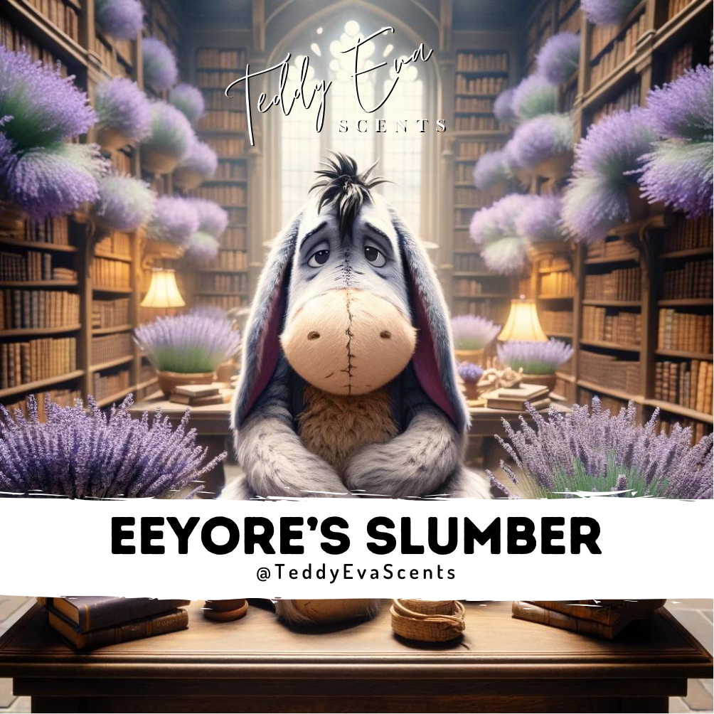 Crafted with the essence of relaxation in mind, "<em>Eeyore's Slumber</em>" marries the soothing aroma of calming lavender with the gentle touch of shea butter. It’s a scent made not to mirror Eeyore’s famed gloom, but to embody the tranquility he finds in his moments of solace.