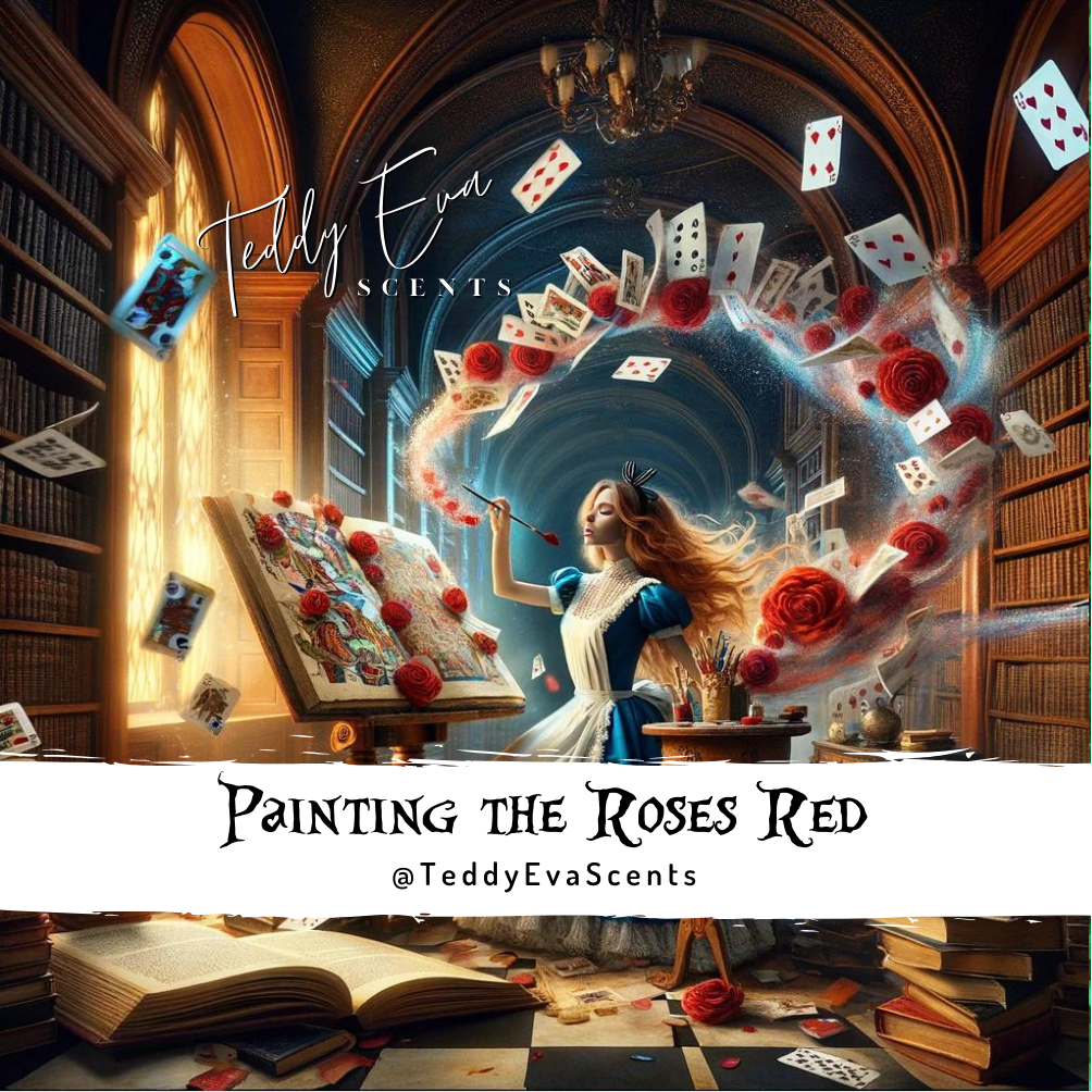"Step into Wonderland with our 'Painting the Roses Red' wax melt, inspired by Alice in Wonderland. This enchanting blend of Rose Velvet & Precious Oud captures the magical moment of painting the roses red. Perfect for fans of whimsical tales and luxurious fragrances.