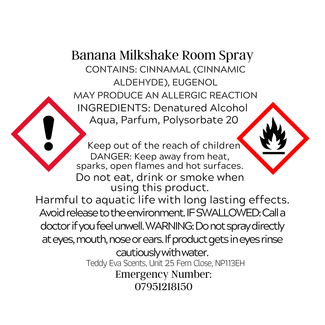 Banana Milkshake 100ml Room Spray CLP